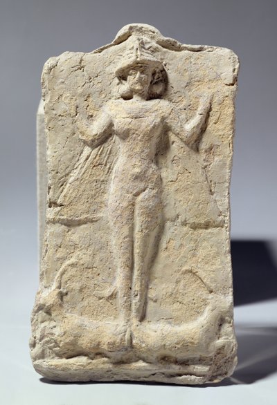 Frasco decorado com motivos simbólicos que rodeiam a deusa Ishtar, babilônica, c.1700 a.C. (terracota) de Unbekannt