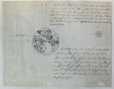 Desenho de John Harrison para o "relógio menor" mencionado por ele à Junta de Longitude em 19 de Junho de 1755, a partir de um conjunto de notas e desenhos mecânicos compilados por John Harrison (1693-1776) e seu filho William (c.1726-72) (caneta e tinta s de Unbekannt