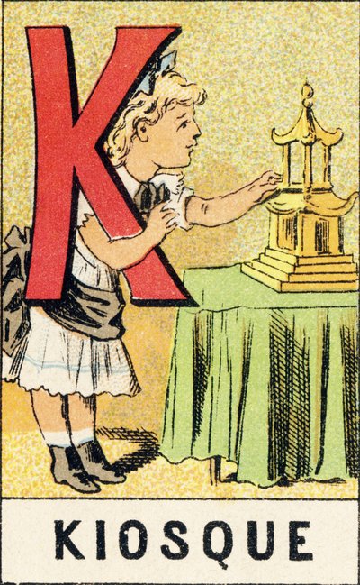 K : Quiosque - Gravura extraída de ABCD des petites filles. Pellerin & Cie, editora de impressoras, Epinal, por volta de 1890. Série A. Dimensões : 19 x 13,5 cm. de Unbekannt