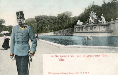 O imperador Francisco José no parque do Palácio de Schönbrunn de Unbekannter Künstler