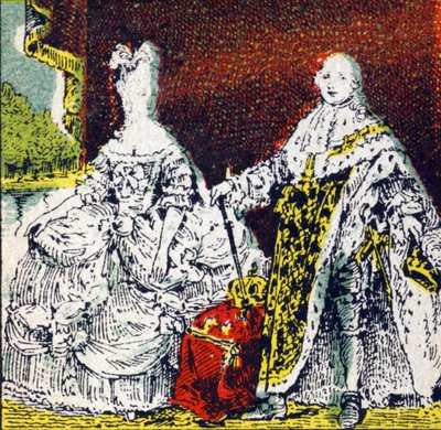 Rei Luís XVI de França e Rainha Maria Antonieta . Gravura no "Histoire de France". Série de imagens publicitárias publicadas em nome de Louit, 24 rue d
