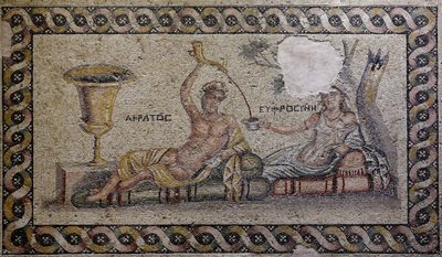 Kratos (Cratos) e Euphrosyne (Euthymia) - Mosaico, Akratos e Euphrosyne, Museu do Mosaico de Zeugma, Gaziantep, Região da Anatólia do Sudeste, Anatólia, Turquia, Ásia de Unbekannter Künstler