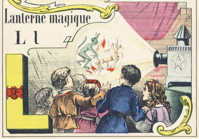 L: lanterna mágica - Alfabeto dos Jogos, c.1890 (ilustração) de Unbekannt