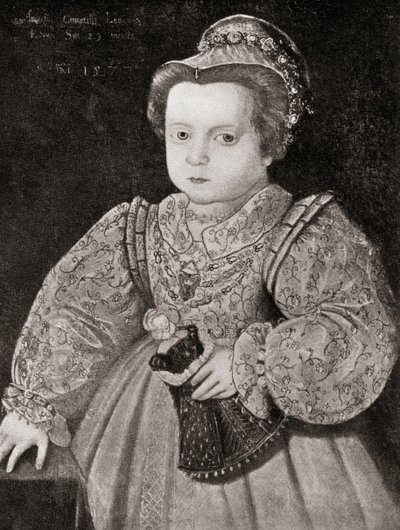 Lady Arbella Stuart quando criança, de The Girl Through the Ages, publicado em 1933 (litho) de Unbekannt