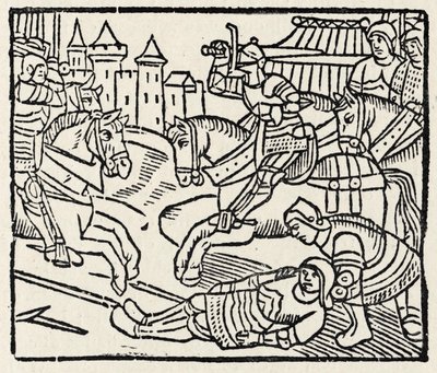 Lancelot num Torneio (impressão em xilogravura) de Unbekannter Künstler