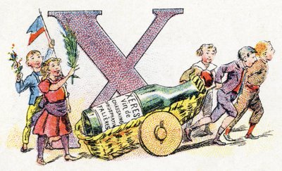 Carta X: Xeres. Alfabeto de Fosfatino Falieres . Gravura. Alfabeto Brevete S.G.D.G. do farmacêutico Pierre Emile Falieres . Ilustrações em cromolitografia, final do século XIX. 16 páginas. Dim: 103x154mm de Unbekannt