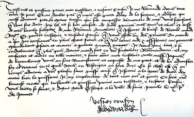 Carta do Rei Eduardo IV a Francisco II, Duque da Bretanha, pedindo ajuda na recuperação do seu reino, escrita em Saint-Pol, 9 de Janeiro de Unbekannt