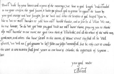 Carta do Rei Eduardo VI, aos 9 anos, ao seu tio, Eduardo Seymour, felicitando-o pela vitória sobre os escoceses na batalha de Pinkie, a 10 de Setembro de Unbekannt