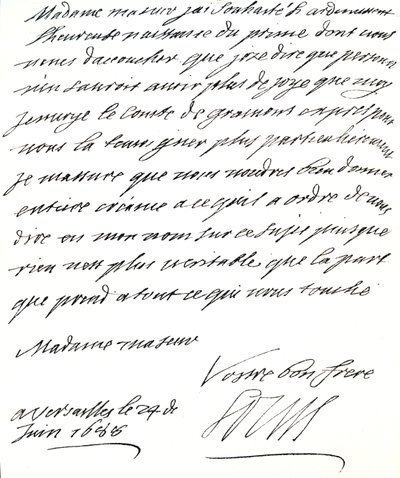 Carta de Luís XIV a Maria de Modena, felicitando-a pelo nascimento de um príncipe, James Edward, Príncipe de Gales de Unbekannt