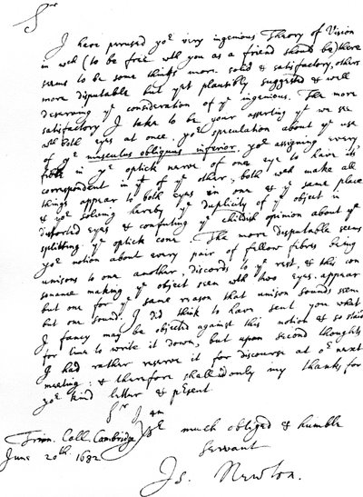 Carta de Sir Isaac Newton a William Briggs, M.D., escrita do Trinity College, Cambridge, 20 de Junho de Unbekannt