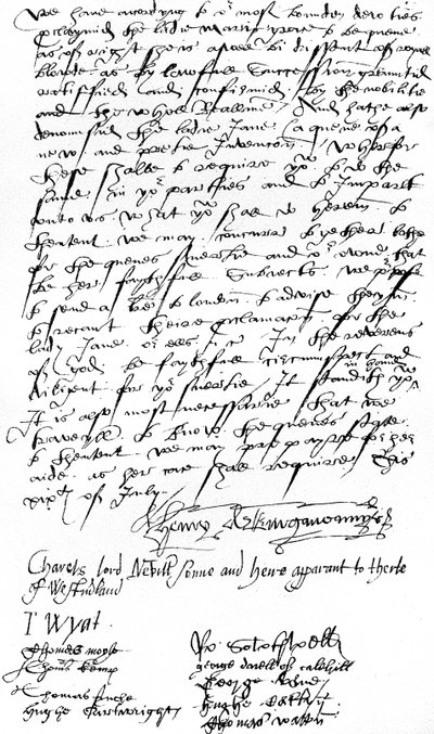 Carta dos apoiantes da Rainha Maria I em Kent a Sir Nicholas Pelham e aos senhores de Sussex, anunciando a proclamação da Senhora Maria como Rainha e denunciando a Senhora Jane Grey de Unbekannt