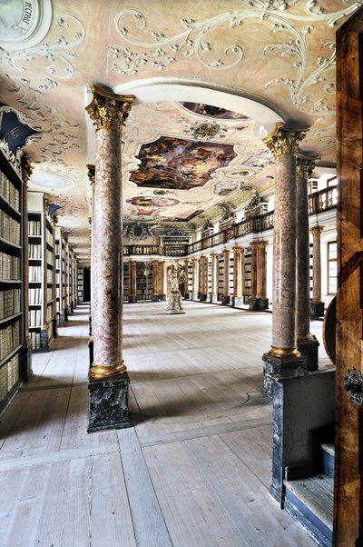 Biblioteca da Abadia Beneditina de Ottobeuren, Baviere, Alemanha, Europa. Fotografia de Unbekannter Künstler