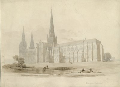 Catedral de Lichfield - Sudeste Vista: desenho e lavagem, séc. de Unbekannt