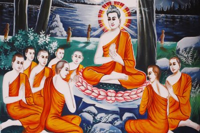 A vida do Buda Questionador Buda treinou seus discípulos na arte de questionar, Siem Reap, Camboja de Unbekannt