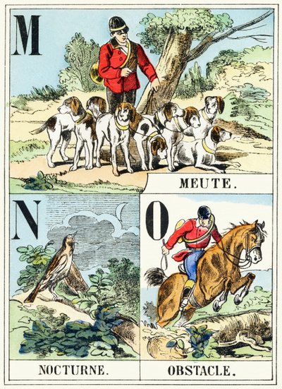MNO: Meute, Nocturne, Obstacle - The Hunting Alphabet, c.1890 (gravura) de Unbekannt