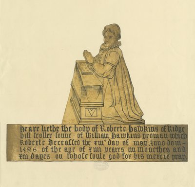 Madeley Church - Monumento a Robert Hawkins: pintura a tinta e aquarela, nd [ 19th cent] de Unbekannt