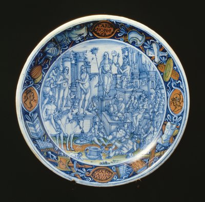 Prato Maiolica decorado com a alegoria de Diana, deusa da lua, italiano (cerâmica) de Unbekannt