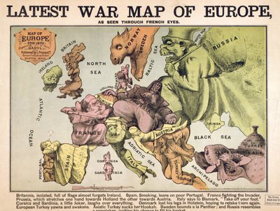 Mapa da Europa que caracteriza as superpotências rivais de Unbekannter Künstler
