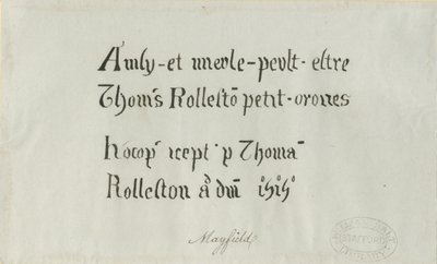 Igreja de Mayfield - inscrição para Thomas Rolleston: desenho a caneta, séc. de Unbekannt