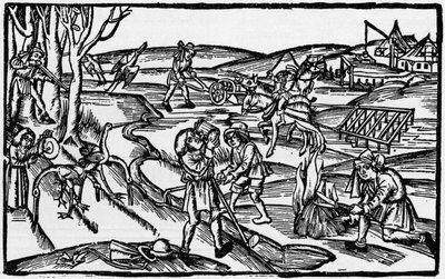 A vida no campo medieval numa gravura do século XVI, um pub em 1931 (gravura) de Unbekannter Künstler