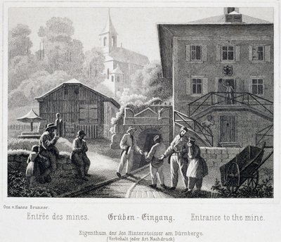 Mina de sal: a entrada da mina, Durrnberg, Áustria, por volta de 1850 de Unbekannt
