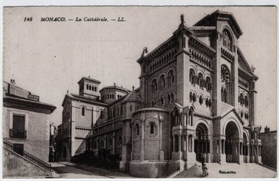 Mônaco: vista exterior da Catedral Notre-Dame Immaculee (Notre-Dame-Immaculee) - Cartão postal no final do século XIX-20 de William M. Timlin