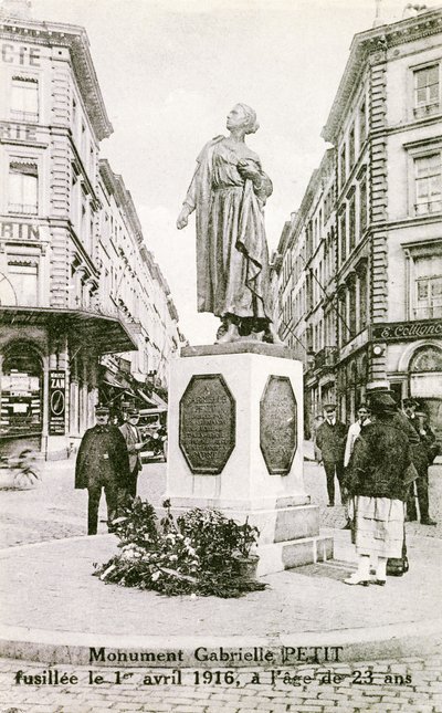 Monumento em Bruxelas em comemoração de Gabrielle Petit, c.1925 (litho) de Unbekannt