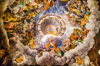 O mais famoso fresco do Maneirismo: A ilusão de Giulio Romano inventa uma cúpula e dissolve a arquitectura da sala na queda dos gigantes, Salão dos Gigantes de Unbekannter Künstler
