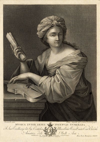 Musica inter artes ingenua numerata, gravura de Pietro Savorelli a partir de uma pintura de Giovanni Francesco Romanelli, pintor barroco do século XVIII. de Unbekannter Künstler