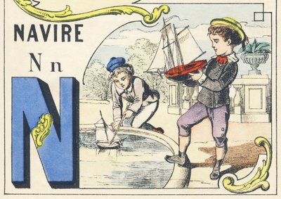 N: navio - Alfabeto dos Jogos, c.1890 (ilustração) de Unbekannt