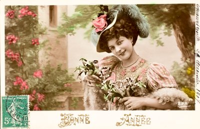 Antigo cartão postal/ano feliz/desejo/ mulher Belle Epoque de William M. Timlin