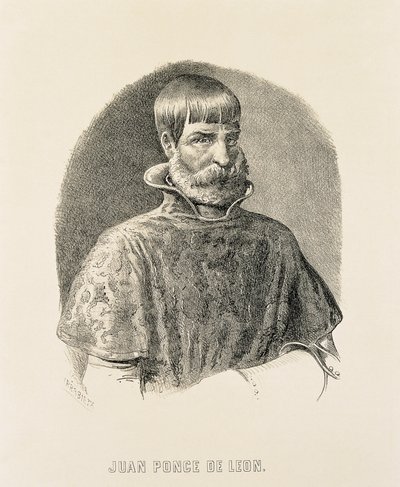 PONCE DE LEON, Juan (1460-1521). Conquistador espanhol de Porto Rico (1508) e descobridor da Florida (1502) (gravura) de Unbekannter Künstler