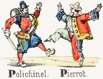 P - Polichinelle Pierrot - Alfabeto de Entretenimento Infantil c.1890 (litografia) de Unbekannt