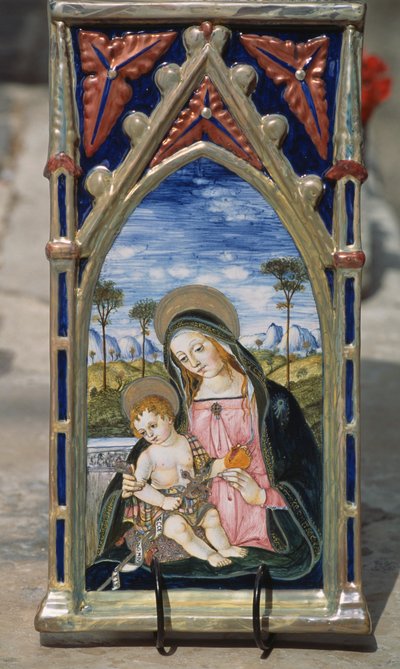Azulejo de cerâmica pintado representando Madonna e Child, Gualdo Tadino, Umbria, Itália de William M. Timlin