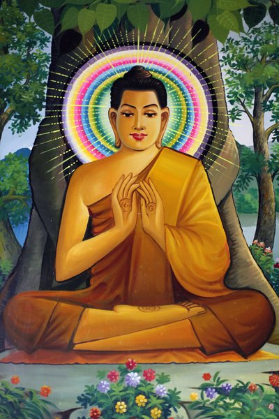 Pintura retratando um Buda sentado em Wat Than Phnom Penh Cambodge de Unbekannt