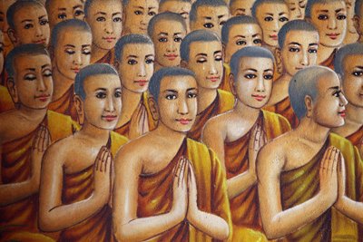 Pintura representando monges (ouvindo Buda) Udong Cambodge de Unbekannt