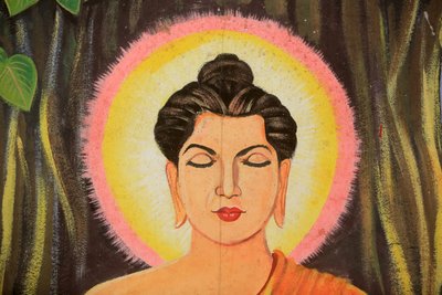 Pintura retratando a história de vida de Shakyamuni Buda. Wat Naxai. Vientiane. Laos./ Naxai. Vientiane. Laos, 20151106, Vientiane, Laos. de Unbekannt