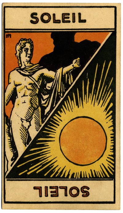 Paranormal. Astrologia. O Sol (estrela). Carta astrológica de: Le Tarot Astrologique (Tarô astrológico), de Georges Muchery, França de Unbekannter Künstler