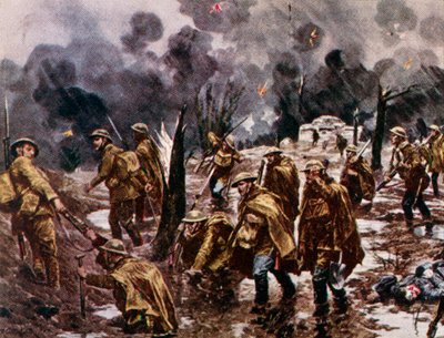 "Passchendaele" - soldados na lama perto de Ypres, na Bélgica, durante a Primeira Guerra Mundial de Unbekannter Künstler