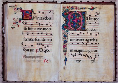 Biblioteca Piccolomini: livro coral, cod.12.N, ff. 92v-93r com "Foliated initial", de Venturino Mercati. de Unbekannter Künstler