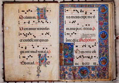 Biblioteca Piccolomini: livro coral, código. 8-H, ff. 1v-2r com "Cristo no Jardim do Getsémani", de Bernardino Cignoni. de Unbekannter Künstler
