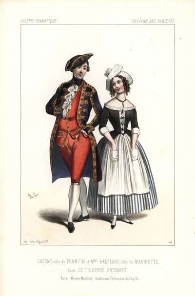 Pierre-Cheri Lafont no papel de Frontin e Madame Bressant ou Augustine Dupont como Marinette em Le Tricorne Enchante de Theophile Gautier, Teatro dos Varietes de Unbekannter Künstler