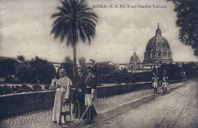Papa Pio X (1835-1914) caminhando pelas ruas de Roma - Cartão Postal 1903-1914 de William M. Timlin