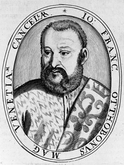 Retrato de Francesco Ottoboni (século XVI), Grão-Chanceler de Veneza, gravura de William M. Timlin