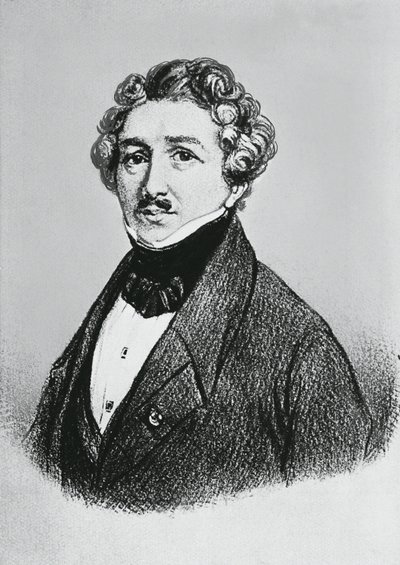 Retrato de Louis-Jacques-Mande Daguerre (1787-1851), artista francês, físico e químico, reconhecido pela sua invenção do processo daguerreótipo da fotografia de William M. Timlin