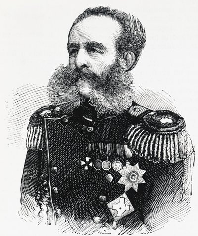 Retrato do Príncipe Dmitry Ivanovich Sviatopolk-Mirsky (1825-1899), general russo, gravura de William M. Timlin