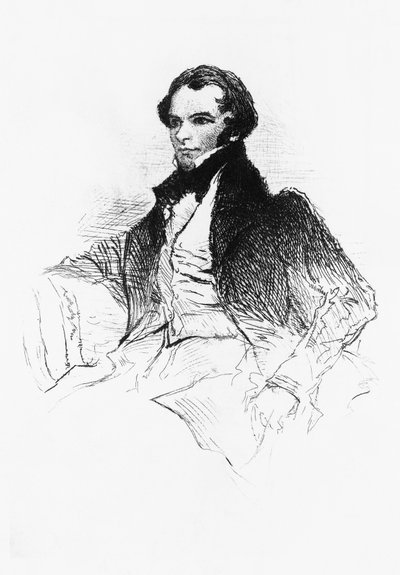 Retrato de Prosper Merimee (1803-1870), escritor, dramaturgo, historiador e arqueólogo francês, gravura de Prosper Merimee, retratos de Ses, ses dessins, sa bibliotheque, de Maurice Tourneux, publicado por Charavay freres de William M. Timlin