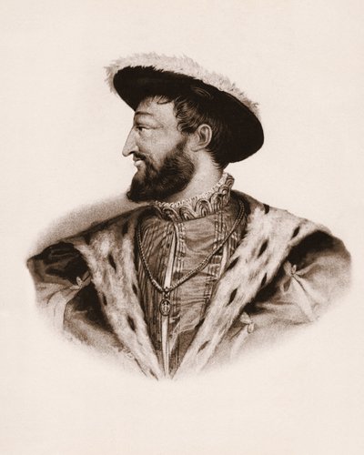 Retrato do rei de França François I (1494-1547) Gravura do século XIX de Unbekannter Künstler