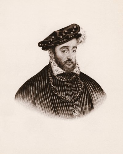 Retrato do rei de França Henrique II (1519-1559) Gravura do século XIX de Unbekannter Künstler