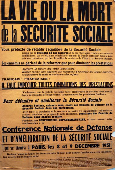 Cartaz da CGT (Sindicato Francês) para uma conferência sobre a Sécurité Sociale de Unbekannt